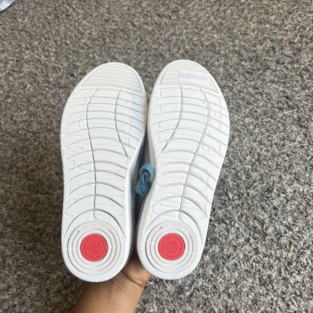 FitFlop Rally Basket Weave Raffia Fashion Sneakers Shoe Lace Blue Women US 5 New